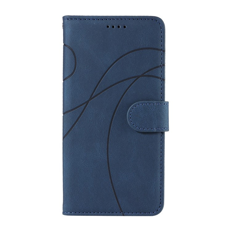 For Samsung Galaxy M35 5G Case PU Leather Wallet Stand Phone Cover Curved Line Imprinting Design - Blue