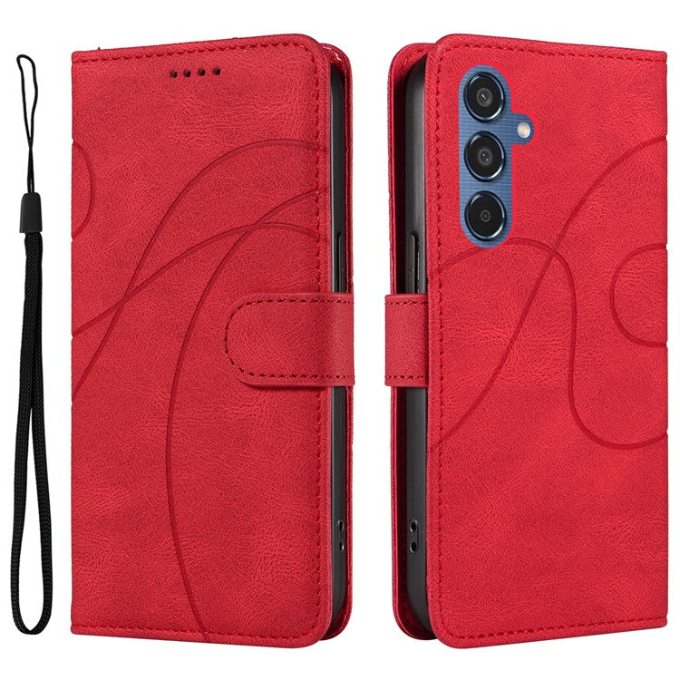 For Samsung Galaxy M35 5G Case PU Leather Wallet Stand Phone Cover Curved Line Imprinting Design - Red