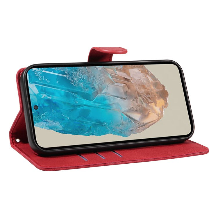 For Samsung Galaxy M35 5G Case PU Leather Wallet Stand Phone Cover Curved Line Imprinting Design - Red