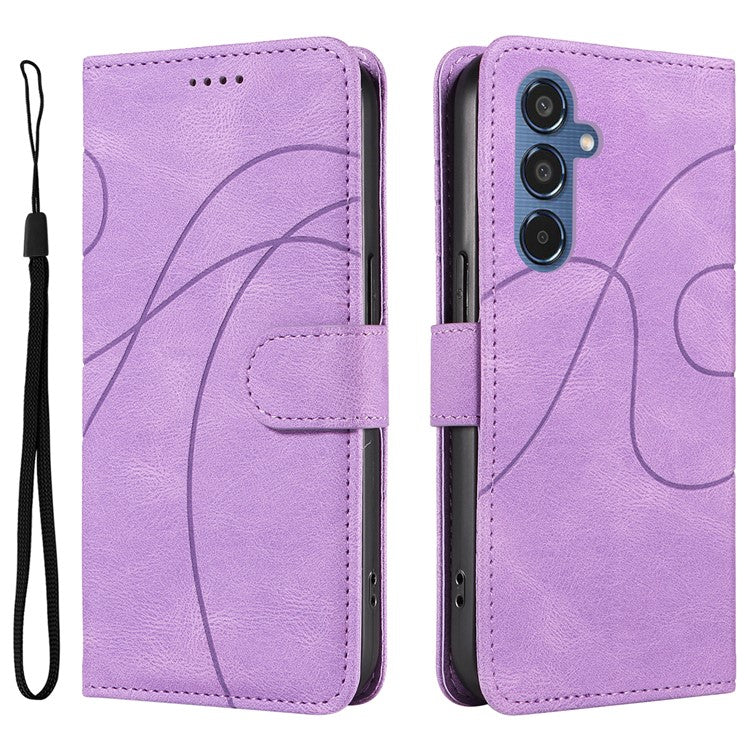 For Samsung Galaxy M35 5G Case PU Leather Wallet Stand Phone Cover Curved Line Imprinting Design - Light Purple