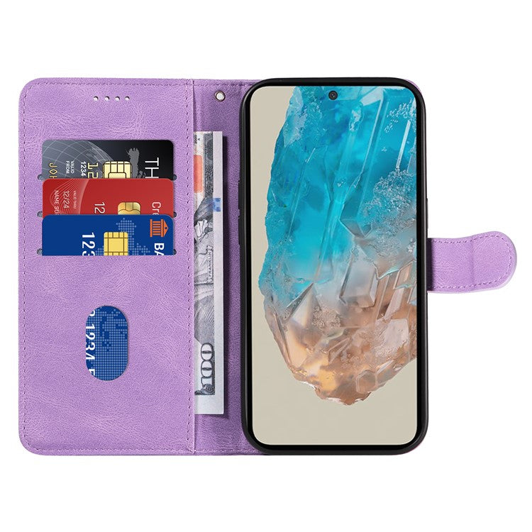 For Samsung Galaxy M35 5G Case PU Leather Wallet Stand Phone Cover Curved Line Imprinting Design - Light Purple