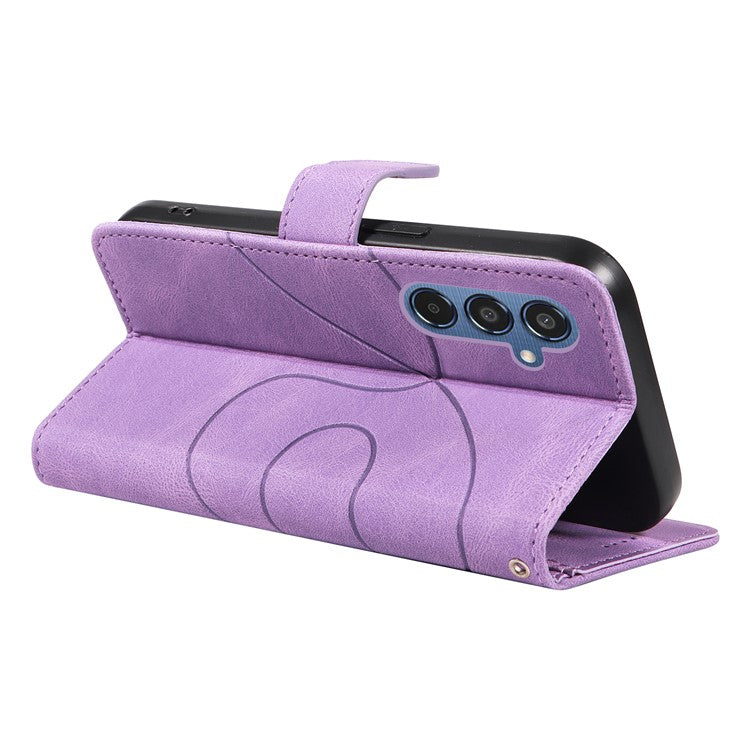 For Samsung Galaxy M35 5G Case PU Leather Wallet Stand Phone Cover Curved Line Imprinting Design - Light Purple