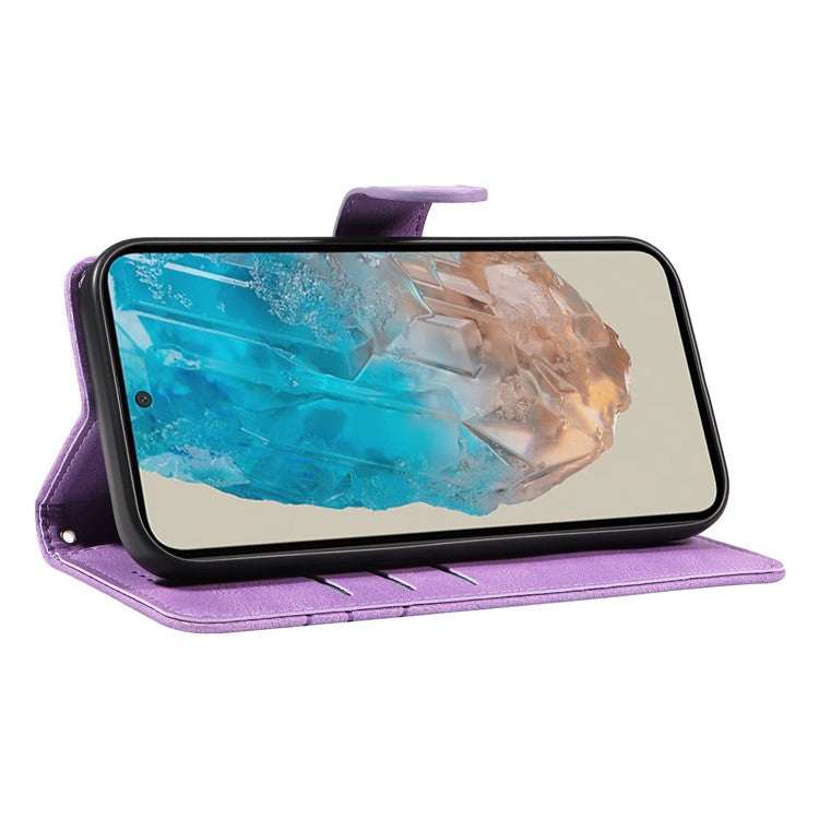For Samsung Galaxy M35 5G Case PU Leather Wallet Stand Phone Cover Curved Line Imprinting Design - Light Purple