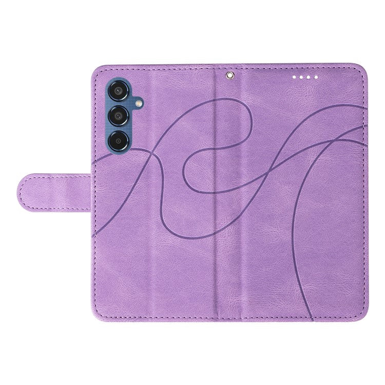 For Samsung Galaxy M35 5G Case PU Leather Wallet Stand Phone Cover Curved Line Imprinting Design - Light Purple