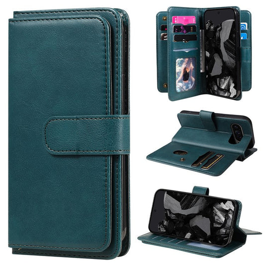 KT Multi-Functional Series-1 For Google Pixel 9 Pro XL Case 10 Card Holder Stand Folio PU Leather Phone Cover - Green