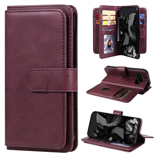KT Multi-Functional Series-1 For Google Pixel 9 Pro XL Case 10 Card Holder Stand Folio PU Leather Phone Cover - Wine Red
