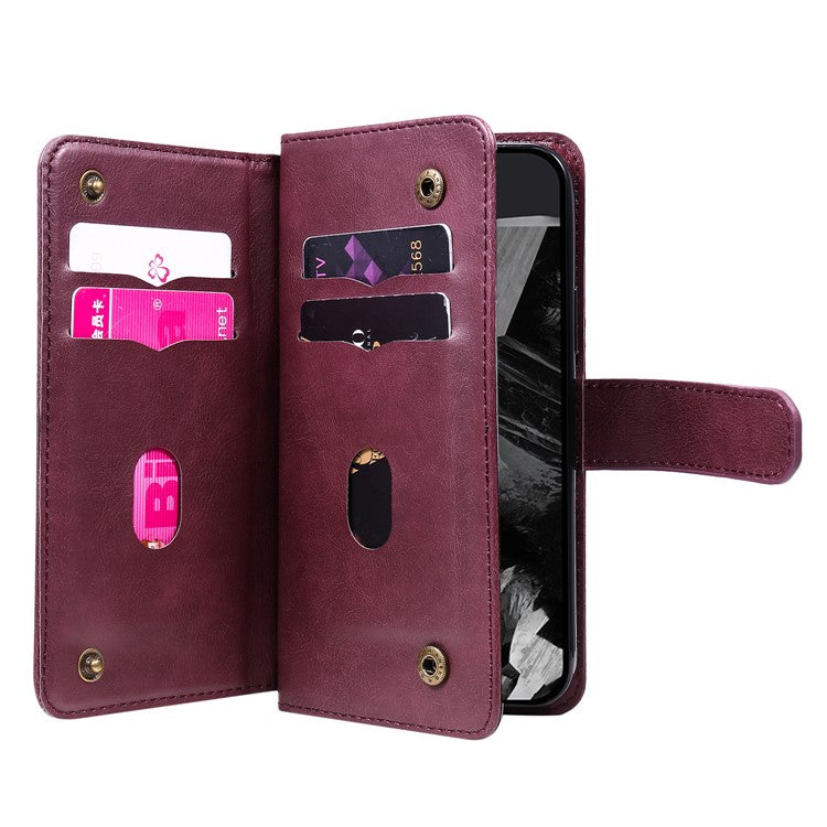 KT Multi-Functional Series-1 For Google Pixel 9 Pro XL Case 10 Card Holder Stand Folio PU Leather Phone Cover - Wine Red