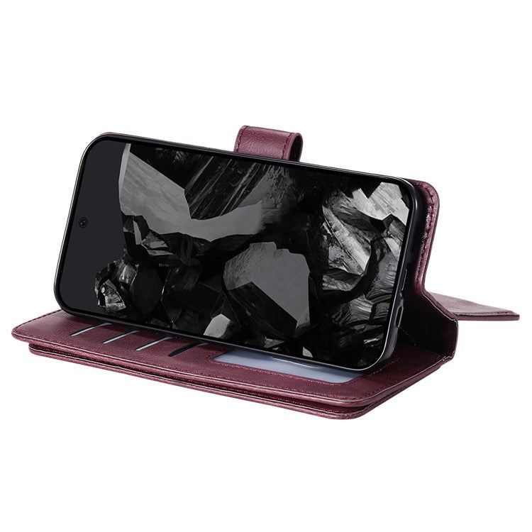 KT Multi-Functional Series-1 For Google Pixel 9 Pro XL Case 10 Card Holder Stand Folio PU Leather Phone Cover - Wine Red