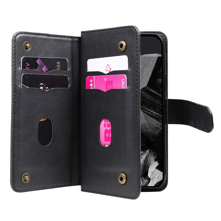 KT Multi-Functional Series-1 For Google Pixel 9 Pro XL Case 10 Card Holder Stand Folio PU Leather Phone Cover - Black