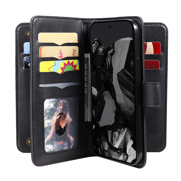 KT Multi-Functional Series-1 For Google Pixel 9 Pro XL Case 10 Card Holder Stand Folio PU Leather Phone Cover - Black
