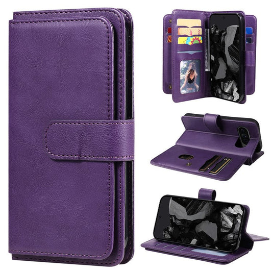KT Multi-Functional Series-1 For Google Pixel 9 Pro XL Case 10 Card Holder Stand Folio PU Leather Phone Cover - Purple