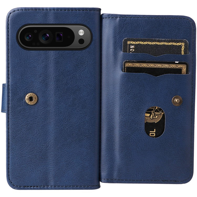 KT Multi-Functional Series-1 For Google Pixel 9 Pro XL Case 10 Card Holder Stand Folio PU Leather Phone Cover - Blue