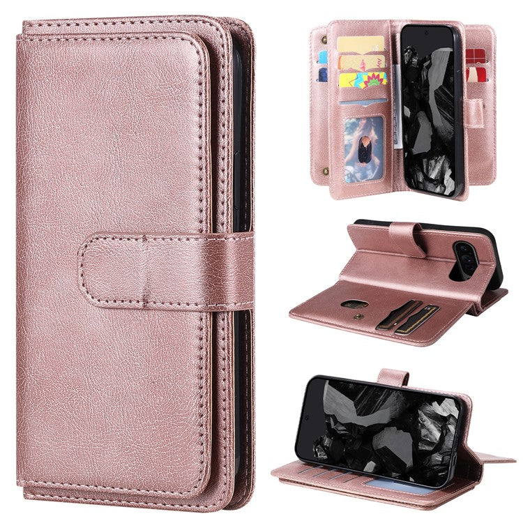KT Multi-Functional Series-1 For Google Pixel 9 Pro XL Case 10 Card Holder Stand Folio PU Leather Phone Cover - Rose Gold