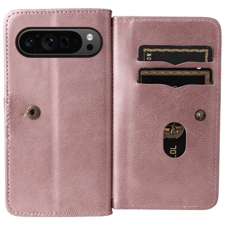 KT Multi-Functional Series-1 For Google Pixel 9 Pro XL Case 10 Card Holder Stand Folio PU Leather Phone Cover - Rose Gold
