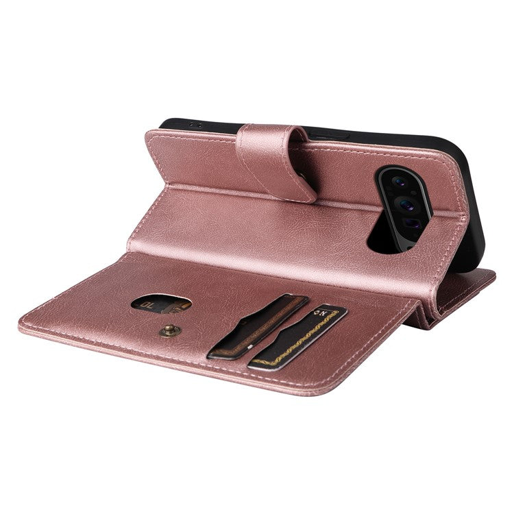 KT Multi-Functional Series-1 For Google Pixel 9 Pro XL Case 10 Card Holder Stand Folio PU Leather Phone Cover - Rose Gold