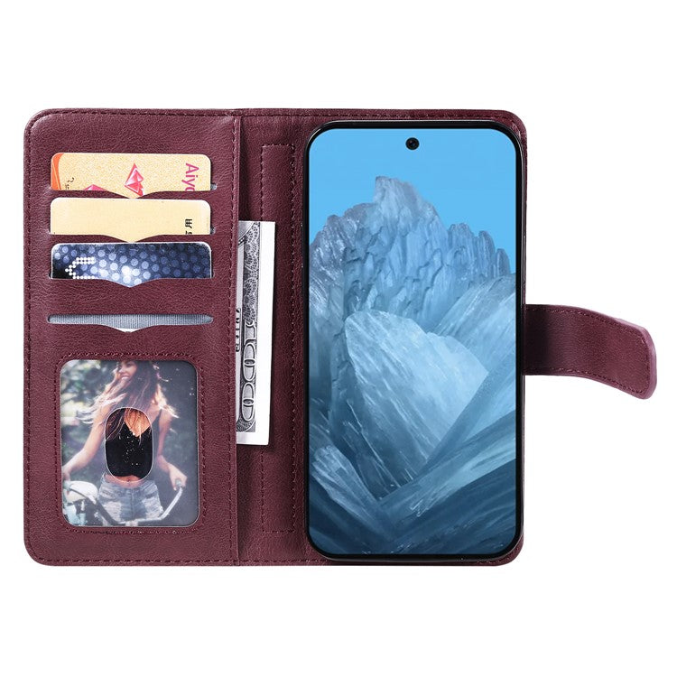 KT Multi-Functional Series-1 For Google Pixel 9 / Pixel 9 Pro Case 10 Card Holder Leather Phone Cover Stand Book Style - Wine Red