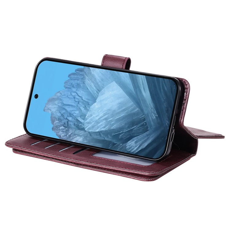 KT Multi-Functional Series-1 For Google Pixel 9 / Pixel 9 Pro Case 10 Card Holder Leather Phone Cover Stand Book Style - Wine Red