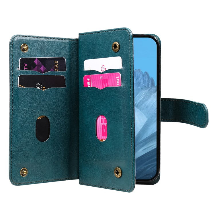 KT Multi-Functional Series-1 For Google Pixel 9 / Pixel 9 Pro Case 10 Card Holder Leather Phone Cover Stand Book Style - Green