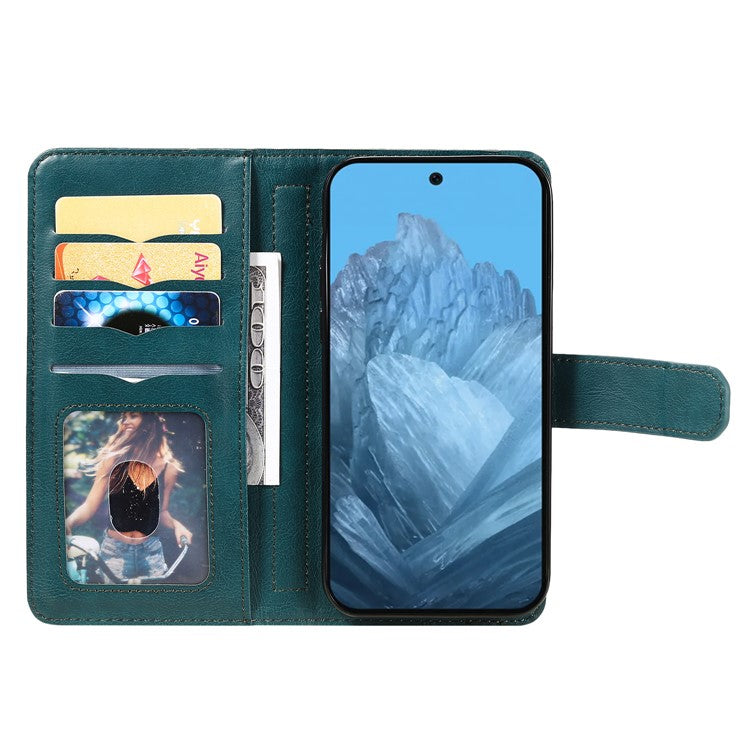 KT Multi-Functional Series-1 For Google Pixel 9 / Pixel 9 Pro Case 10 Card Holder Leather Phone Cover Stand Book Style - Green
