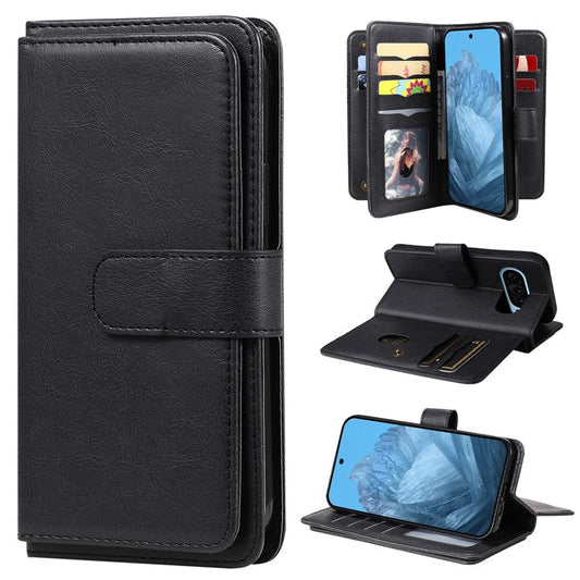 KT Multi-Functional Series-1 For Google Pixel 9 / Pixel 9 Pro Case 10 Card Holder Leather Phone Cover Stand Book Style - Black