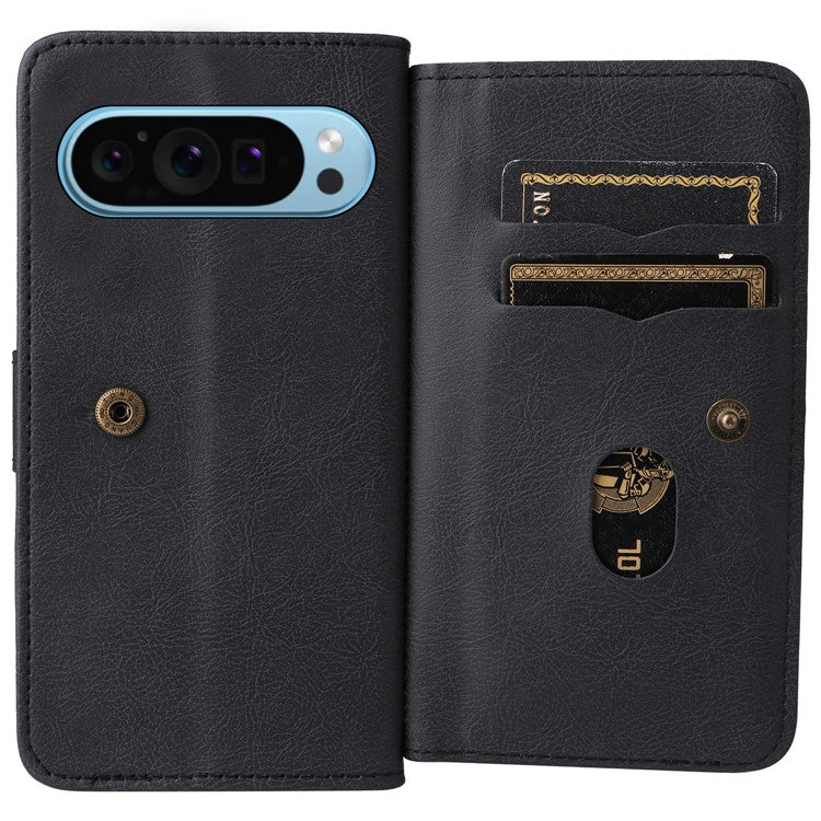 KT Multi-Functional Series-1 For Google Pixel 9 / Pixel 9 Pro Case 10 Card Holder Leather Phone Cover Stand Book Style - Black