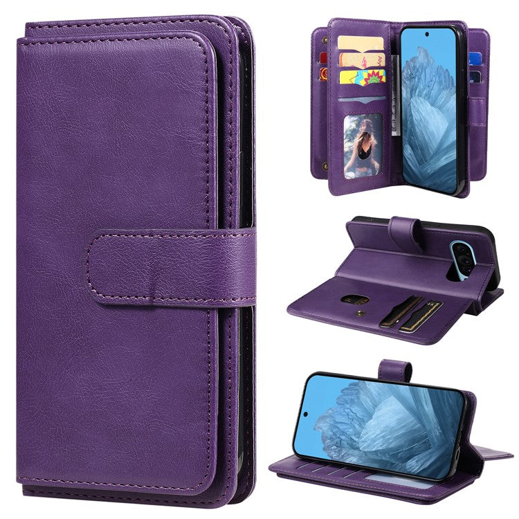 KT Multi-Functional Series-1 For Google Pixel 9 / Pixel 9 Pro Case 10 Card Holder Leather Phone Cover Stand Book Style - Purple