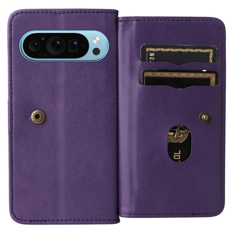 KT Multi-Functional Series-1 For Google Pixel 9 / Pixel 9 Pro Case 10 Card Holder Leather Phone Cover Stand Book Style - Purple