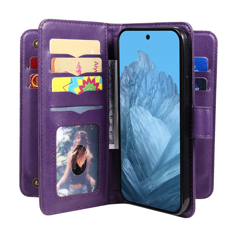 KT Multi-Functional Series-1 For Google Pixel 9 / Pixel 9 Pro Case 10 Card Holder Leather Phone Cover Stand Book Style - Purple
