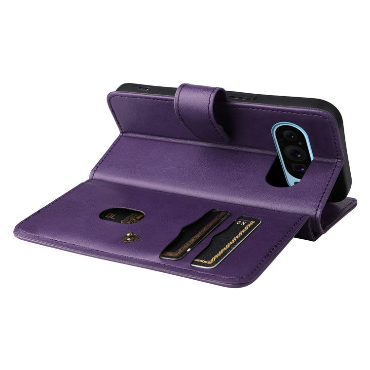 KT Multi-Functional Series-1 For Google Pixel 9 / Pixel 9 Pro Case 10 Card Holder Leather Phone Cover Stand Book Style - Purple