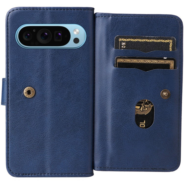KT Multi-Functional Series-1 For Google Pixel 9 / Pixel 9 Pro Case 10 Card Holder Leather Phone Cover Stand Book Style - Blue