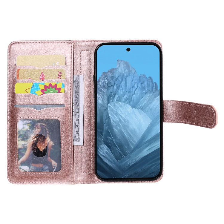KT Multi-Functional Series-1 For Google Pixel 9 / Pixel 9 Pro Case 10 Card Holder Leather Phone Cover Stand Book Style - Rose Gold