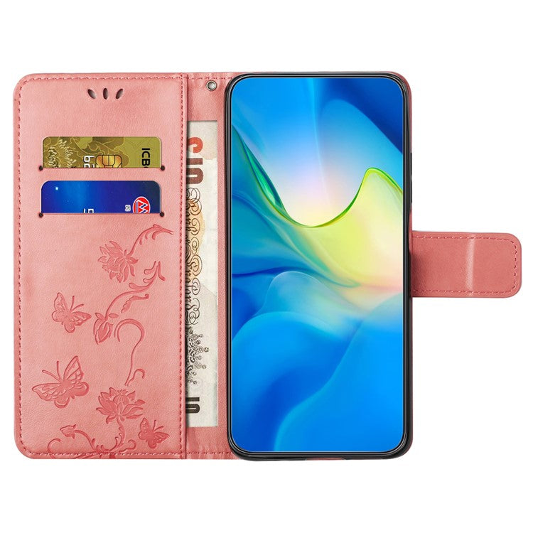 For iPhone 16 Plus Case PU Leather Wallet Phone Cover Butterfly Flower Pattern - Pink