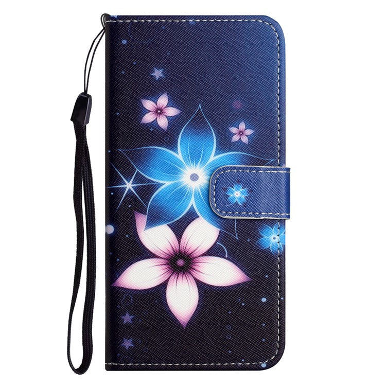 For iPhone 16 Plus Case Pattern Print PU Leather Wallet Phone Cover Cross Texture - Blue Flower