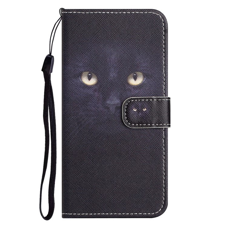 For iPhone 16 Plus Case Pattern Print PU Leather Wallet Phone Cover Cross Texture - Cat's Eye