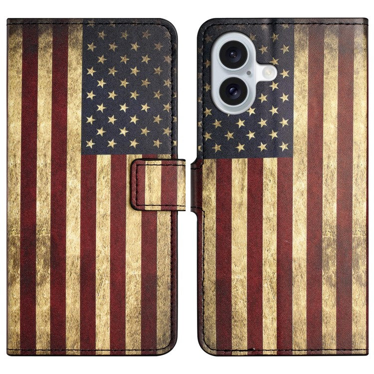For iPhone 16 Plus Wallet Case Pattern Print PU Leather Flip Phone Cover - The American Flag