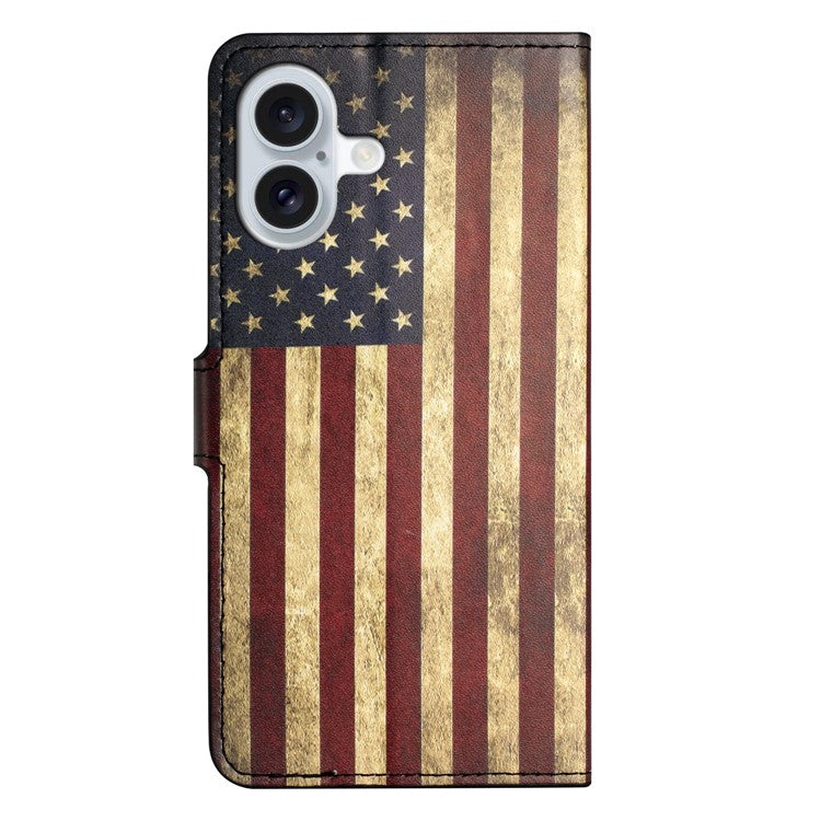 For iPhone 16 Plus Wallet Case Pattern Print PU Leather Flip Phone Cover - The American Flag