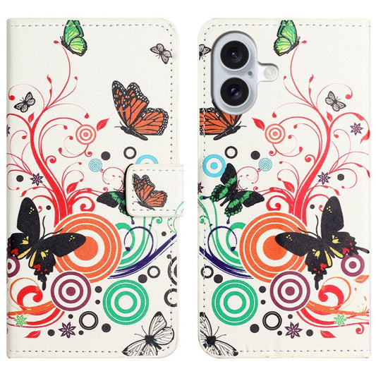 For iPhone 16 Plus Wallet Case Pattern Print PU Leather Flip Phone Cover - White Butterfly