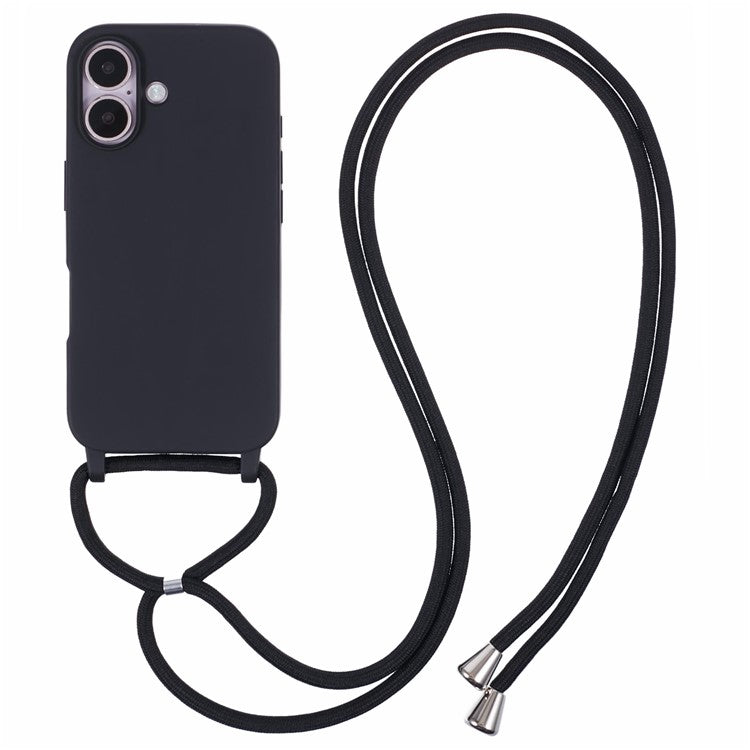For iPhone 16 Plus Case TPU Protective Crossbody Lanyard Phone Cover - Black