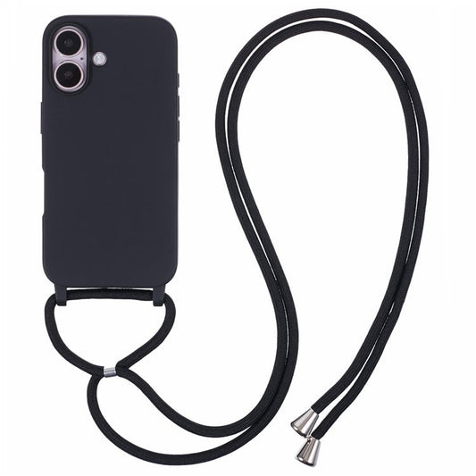 For iPhone 16 Plus Case TPU Protective Crossbody Lanyard Phone Cover - Black