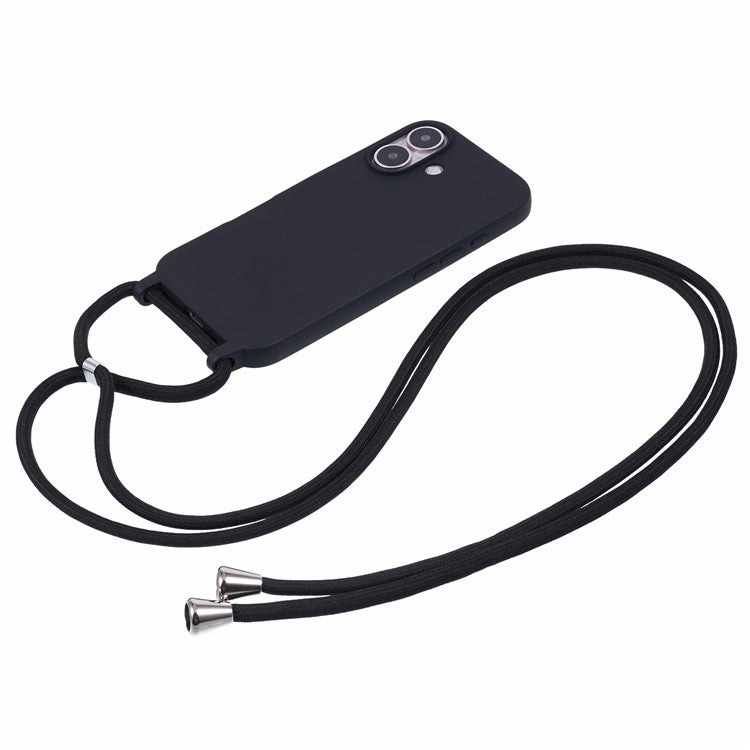 For iPhone 16 Plus Case TPU Protective Crossbody Lanyard Phone Cover - Black