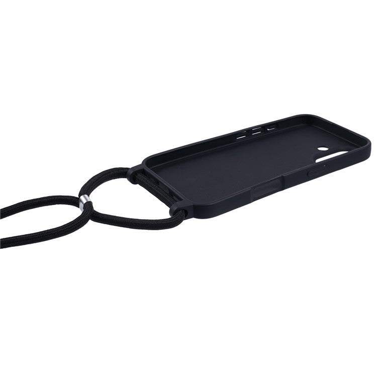 For iPhone 16 Plus Case TPU Protective Crossbody Lanyard Phone Cover - Black