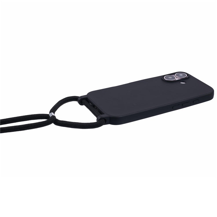 For iPhone 16 Plus Case TPU Protective Crossbody Lanyard Phone Cover - Black