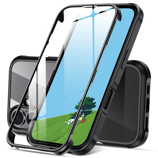 For iPhone 16 Plus Case Double-Sided Tempered Glass+Silicone+TPU Phone Cover - Black