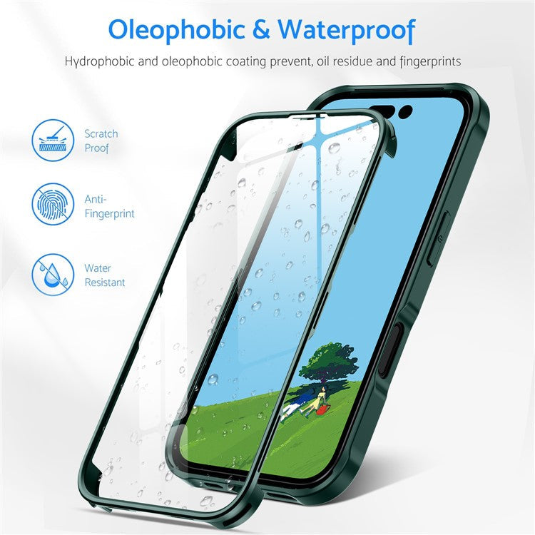 For iPhone 16 Plus Case Double-Sided Tempered Glass+Silicone+TPU Phone Cover - Black