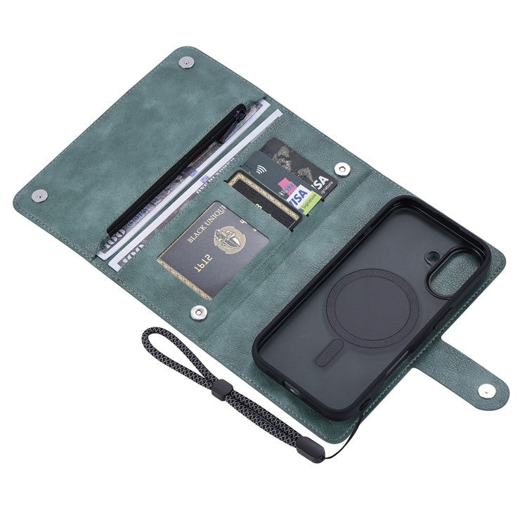 VILI GVB Series for iPhone 16 Magnetic Case Wallet Detachable PU Leather Phone Cover - Green