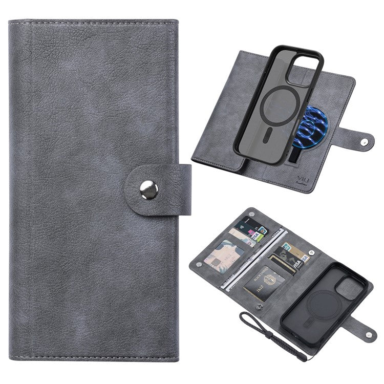 VILI GVA Series for iPhone 16 Pro Magnetic Phone Case Leather Cover Detachable 2-in-1 - Grey