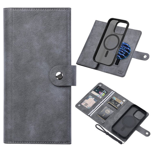 VILI GVA Series for iPhone 16 Pro Magnetic Phone Case Leather Cover Detachable 2-in-1 - Grey