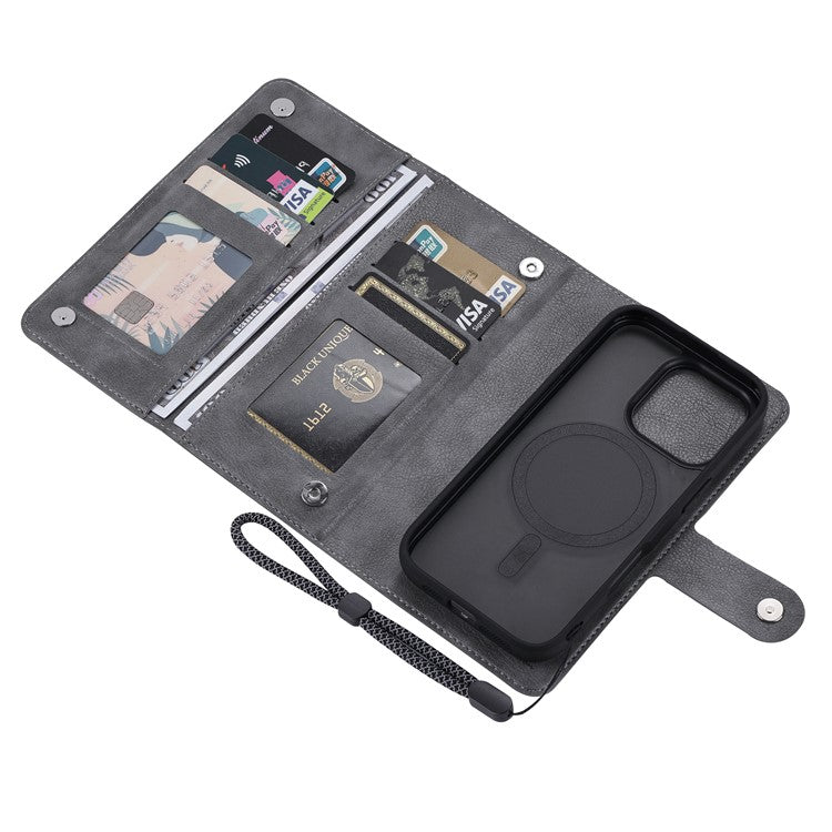 VILI GVA Series for iPhone 16 Pro Magnetic Phone Case Leather Cover Detachable 2-in-1 - Grey