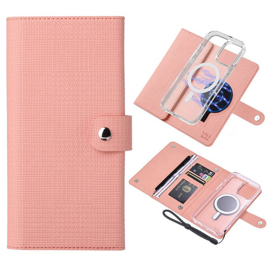 VILI GHB-C Series for iPhone 16 Pro Magnetic Case PU Leather Detachable Transparent Phone Cover - Pink