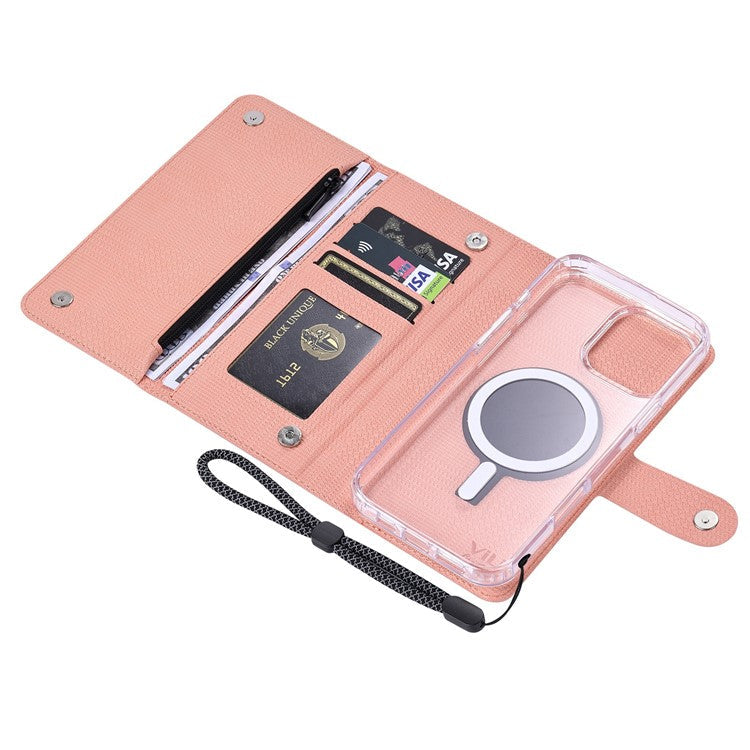 VILI GHB-C Series for iPhone 16 Pro Magnetic Case PU Leather Detachable Transparent Phone Cover - Pink